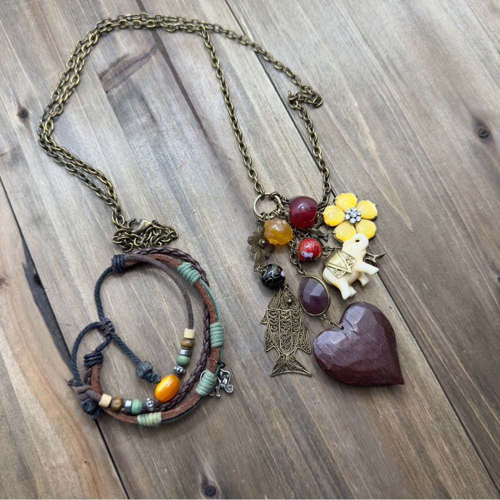 Bohemian Charm Necklace and Bracelet Set